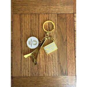 Paris 2024 Olympic Games Eiffel Tower Gold Tone Enamel Keychain Souvenir